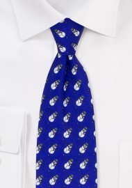 Blue Face Necktie with Tiny Snowmen