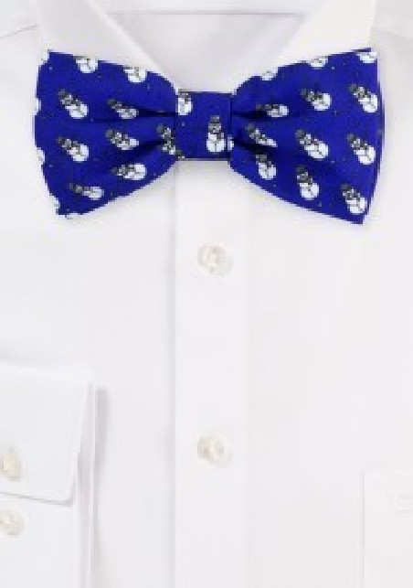 Blue Face Bow Tie with Tiny Snowmen