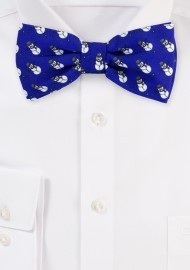 Blue Face Bow Tie with Tiny Snowmen