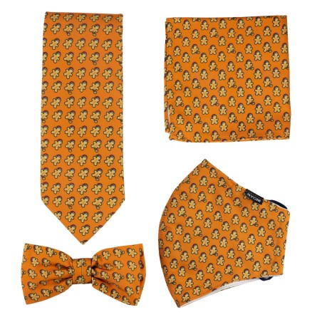 Orange Christmas Print Mask and Tie Set | 4-Piece Christmas Design Face Mask Gift Set