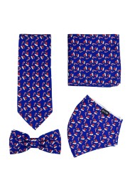 Blue Mask and Tie Set with Fun Santa Hat Print
