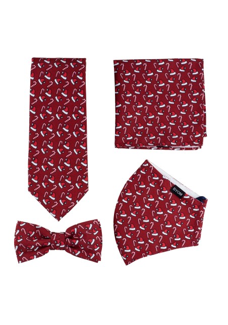 Santa Hats and Candy Cane Print Mask Set in Red