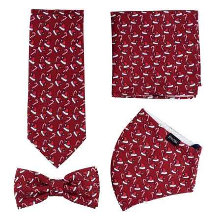 Santa Hats and Candy Cane Print Mask Set in Red