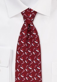 Santa Hats and Candy Cane Print Necktie in Red