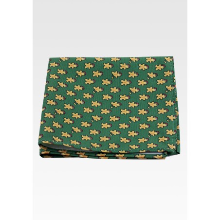 Green Pocket Square with Gingerbread Men