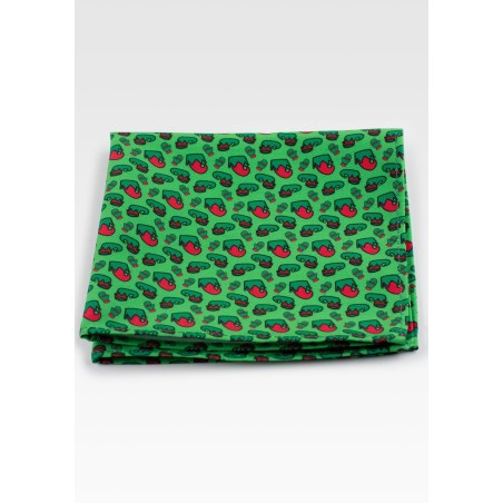 Elf Print Pocket Hanky in Red and Green