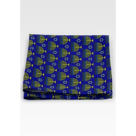 Royal Blue Hanky with Gold Menorahs