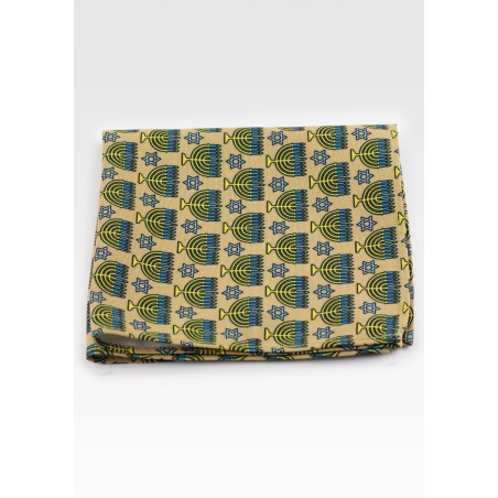 Gold Menorah Print Pocket Square