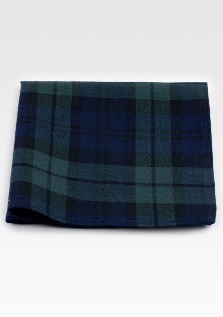 Hunter Green and Navy Tartan Plaid Pocket Square