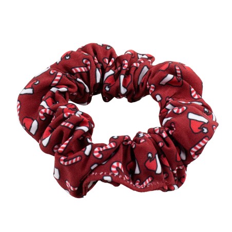 Red Scrunchie with Santa Hats and Candy Canes