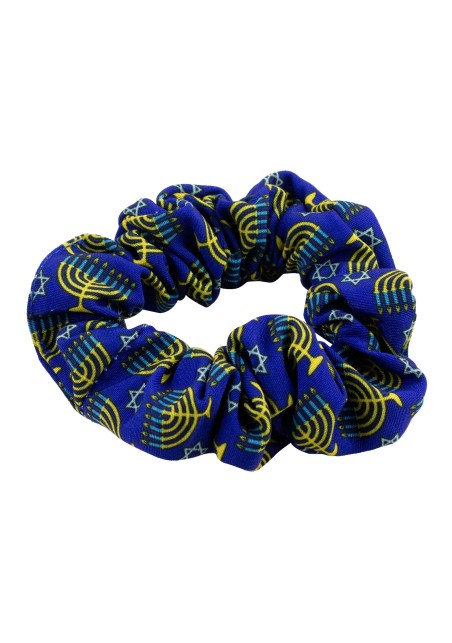 Hanukkah Print Scrunchie in Blue and Gold