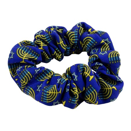 Hanukkah Print Scrunchie in Blue and Gold