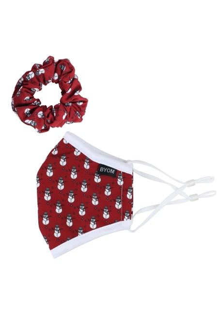 Snowman Print Mask and Scrunchie Set