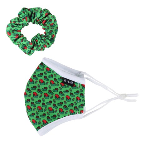 Elf Print Christmas Mask Set for Kids | Kids Face Mask + Scrunchie with Elf Shoe and Elf Hat Print