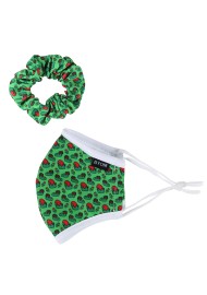 Elf Print Christmas Mask Set for Kids | Kids Face Mask + Scrunchie with Elf Shoe and Elf Hat Print
