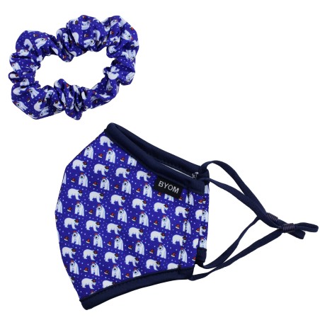 Navy Polar Bear Print Mask and Scrunchie Set