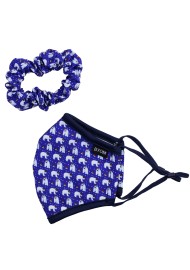 Navy Polar Bear Print Mask and Scrunchie Set