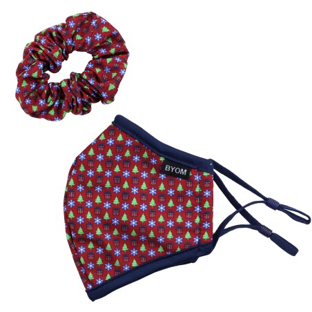Christmas Print Mask and Hair Band in Reds and Greens