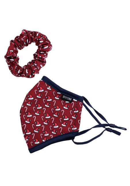 Kids Mask Sets with Santa Hat and Candy Cane Print