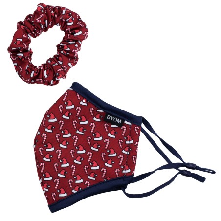 Kids Mask Sets with Santa Hat and Candy Cane Print