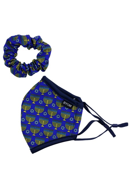 Hanukkah Print Mask and scrunchie set for Kids