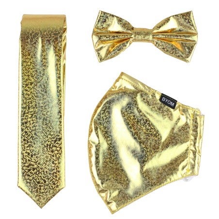 Festive Glitter Tie and Mask Set in Gold