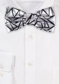 Geo Print Bow Tie in Metallic Silver and Black