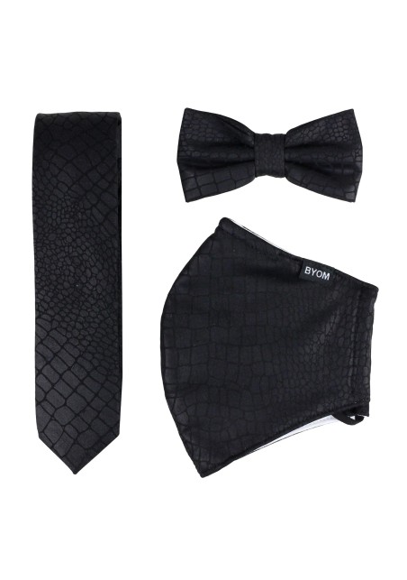 Croc Print Mask and Tie Set in Black