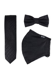 Croc Print Mask and Tie Set in Black