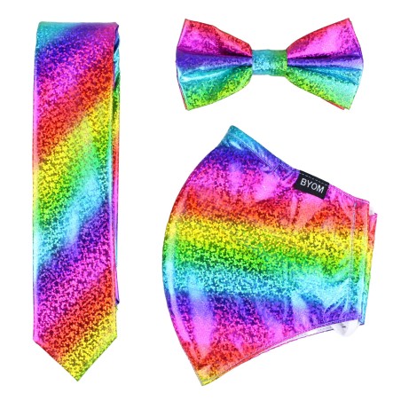 Rainbow Glitter Tie and Mask Set