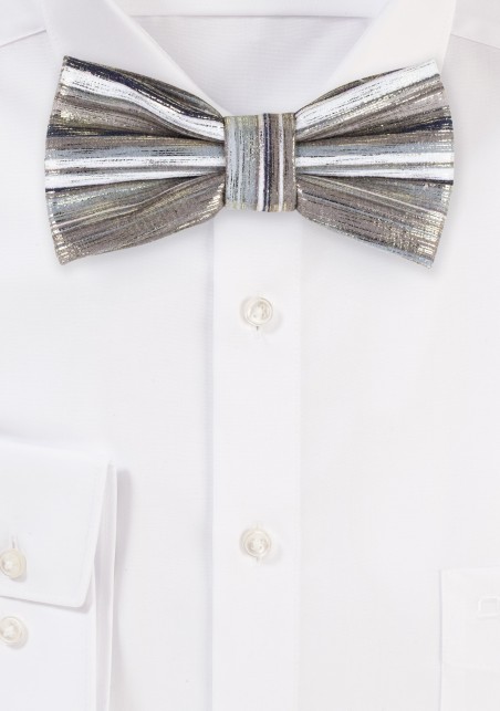 Glitter Stripe Bow Tie in Platinum and Rose Gold
