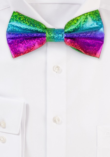 Rainbow Glitter Bow Tie