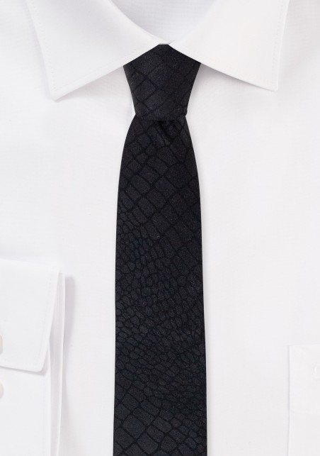 Croc Print Necktie in Black