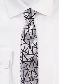 Geo Print Tie in Metallic Silver and Black