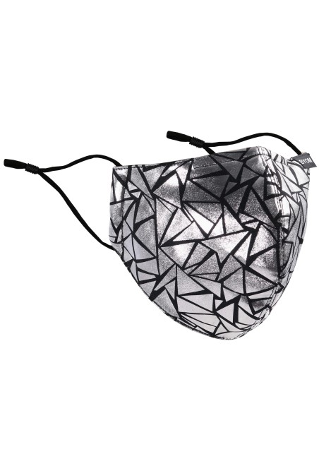 Geo Print Mask in Metallic Silver and Black