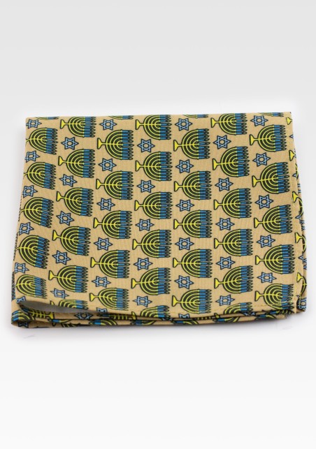 Gold Menorah Print Pocket Square
