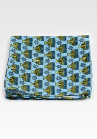 Light Blue and Gold Menorah Print Hanky