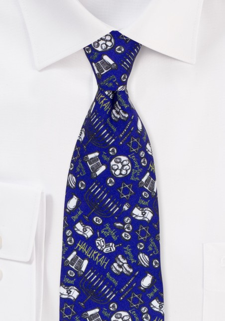 Blue Hanukkah Print Necktie