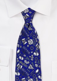 Blue Hanukkah Print Necktie