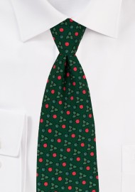 Dark Green Holly Print Christmas Necktie