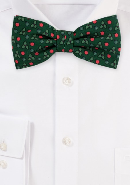 Dark Green Holly Print Christmas Bow Tie