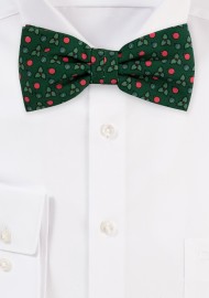 Dark Green Holly Print Christmas Bow Tie