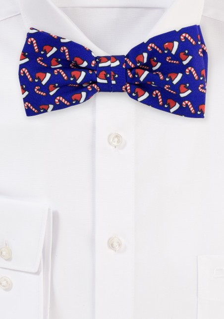 Blue Bow Tie with Fun Santa Hat Print