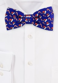 Blue Bow Tie with Fun Santa Hat Print