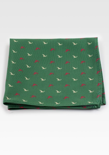 Forest Green Reindeer Print Pocket Square