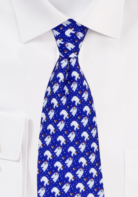 Necktie with Polar Bears in Navy
