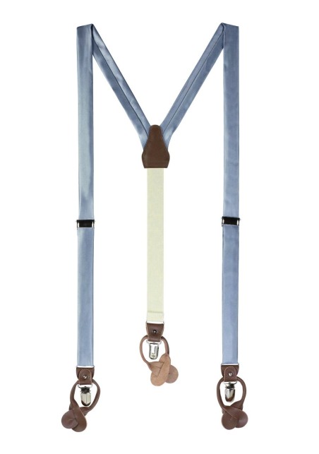 Satin Fabric Suspenders in Slate Blue