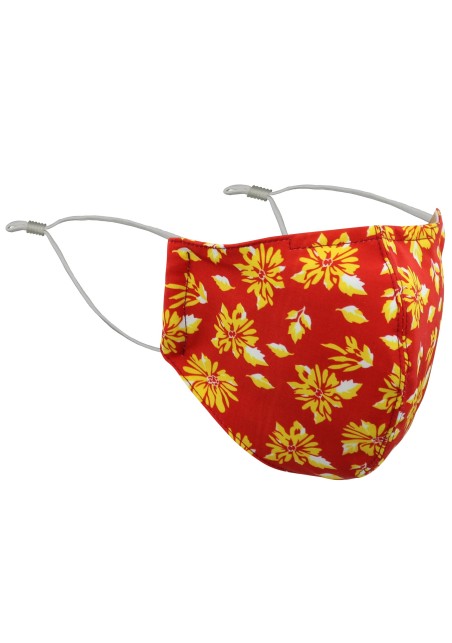 Bright Red and Gold Floral Print Filter Mask