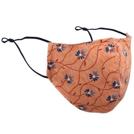 Peach Orange Mask with Blue Florals