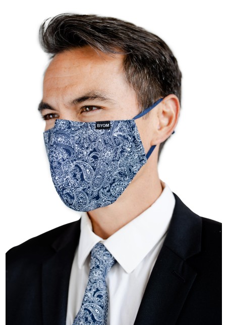 Navy Bandana Style Paisley Mask with Filter Styled